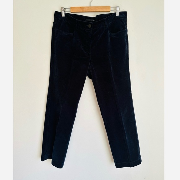Luisa Cerano Velvet Straight Leg Trouser Pants in Navy Blue - Picture 2 of 7